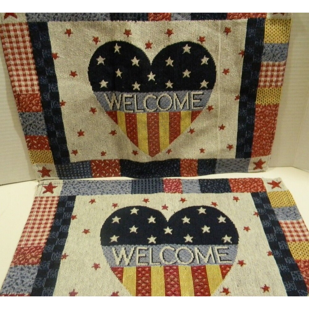 Set of 2 Tapestry Placemats 13"x19" Patriotic Stars & Stripes Heart USA NEW
